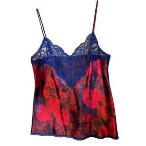 Vintage Vanity Fair Red Navy Lace Cami Floral Adjustable Straps Women’s Sz. 34